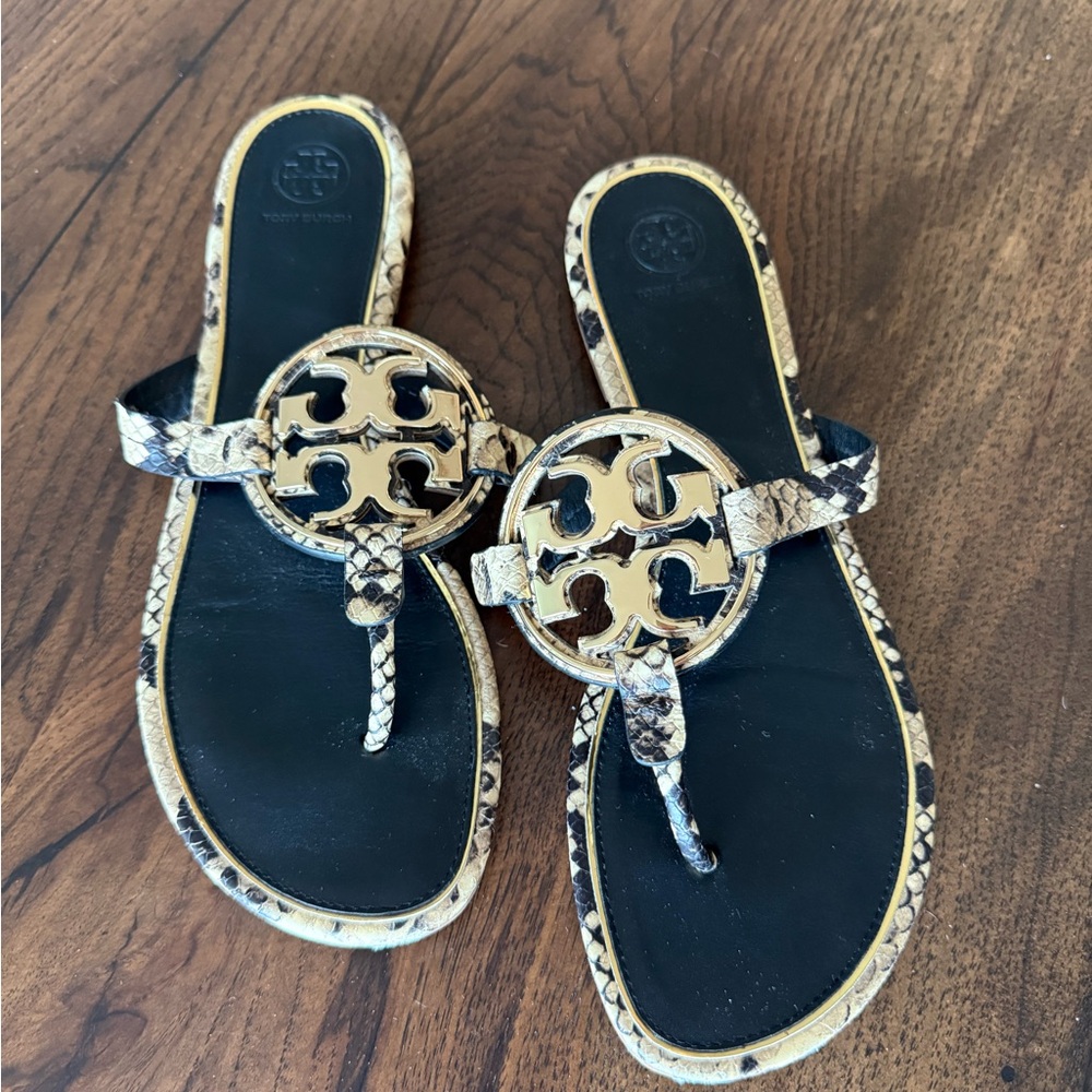 Tory Burch Black and Tan Sandals